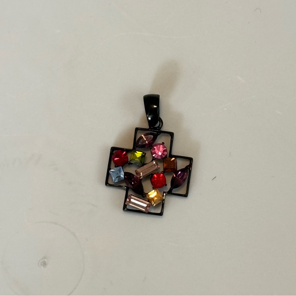 Multicolor Gemstone Cross Necklace - Picture 5 of 5